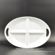 Tägliche Verwendung 4 Grids Oval Keramikplatte